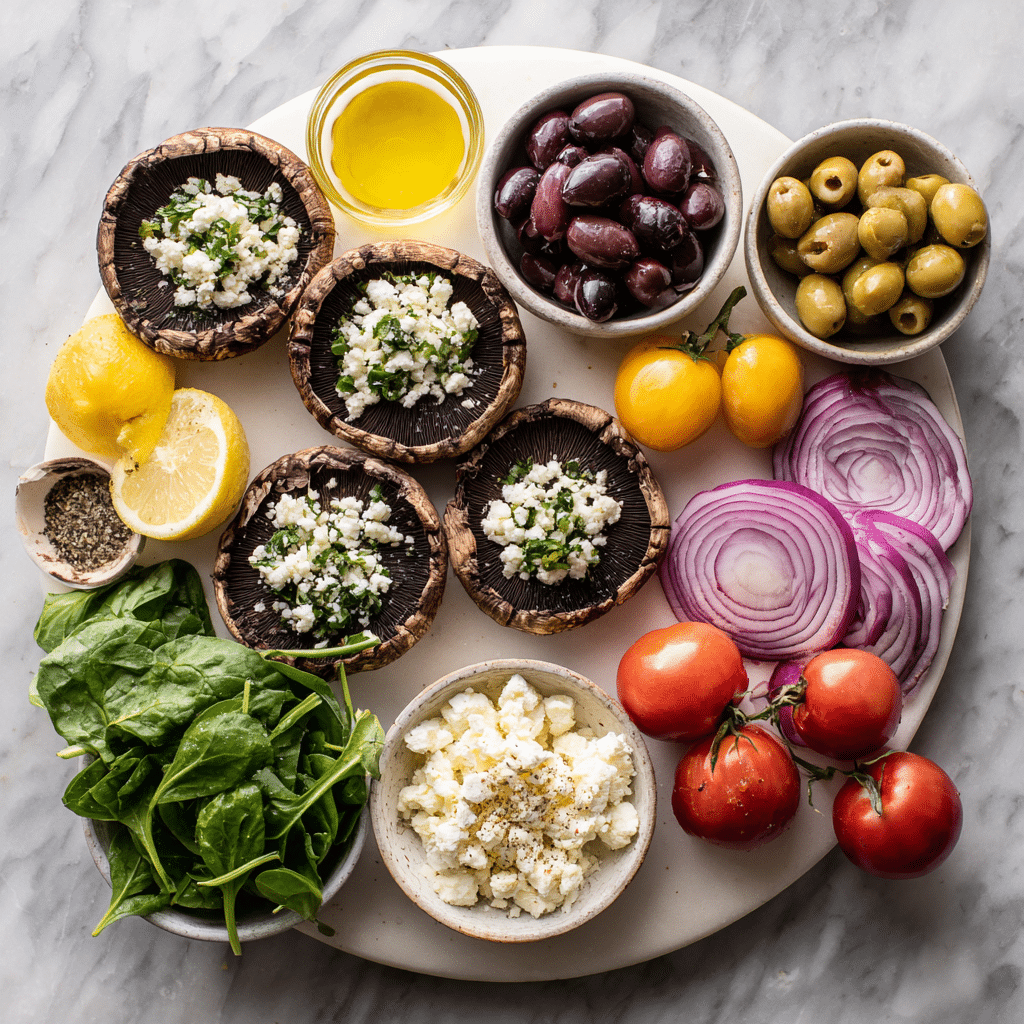 Champignons Portobello Farcis à la Grecque (Recette Méditerranéenne Saine) 7 ingrédients champignons portobello farcis