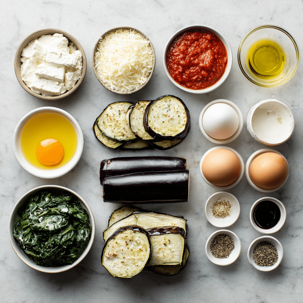 Ingrédients pour roulés d’aubergines healthy