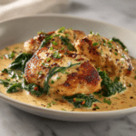 Poulet toscan crémeux servi avec pâtes