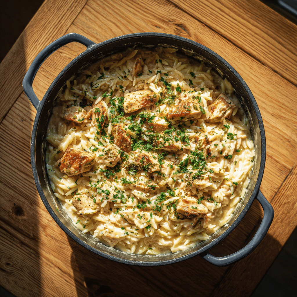 One Pot Cajun Chicken Alfredo Orzo – Recette Crémeuse au Poulet Cajun 5 recette orzo poulet cajun one pot