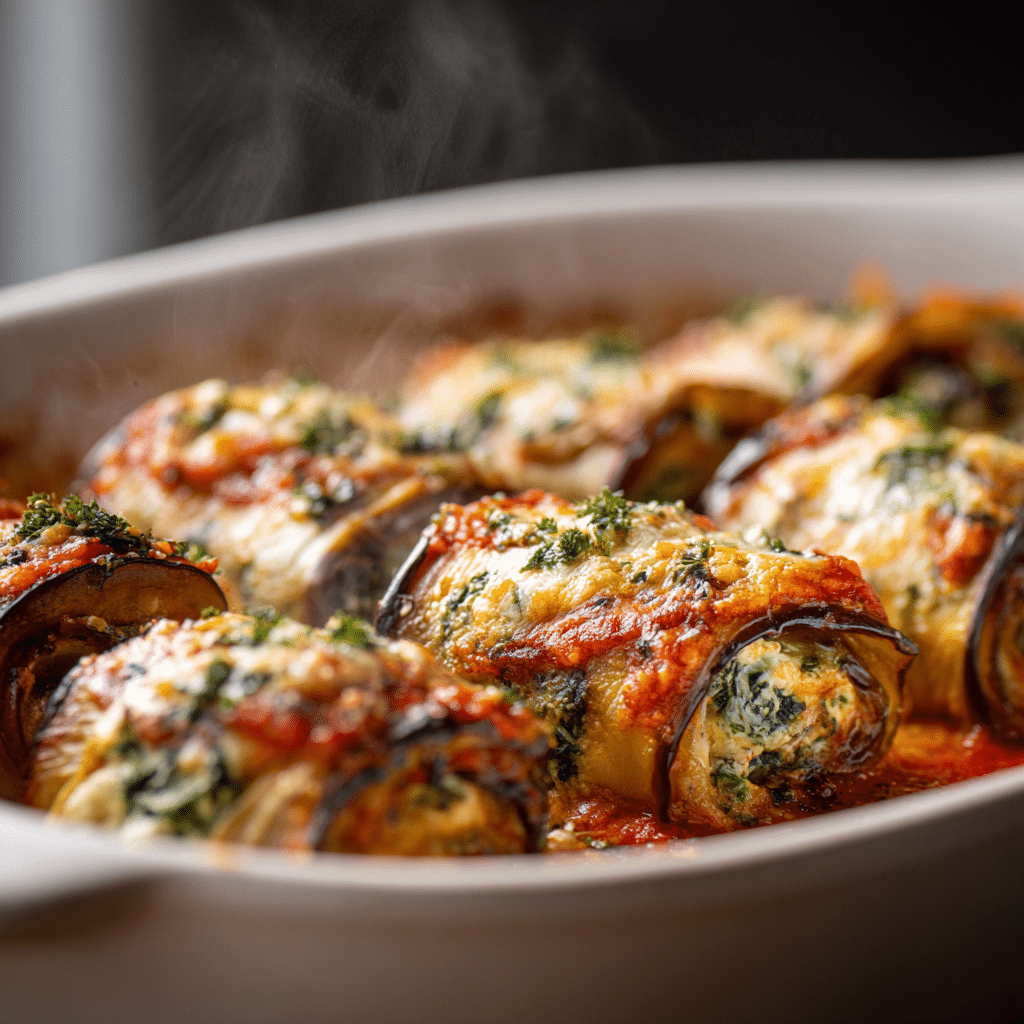 Roulés d’aubergines au four