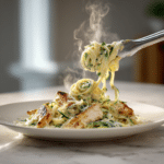 Nouilles de Courgette au Poulet Alfredo 6 Service des nouilles de courgette au poulet Alfredo, plat low carb crémeux