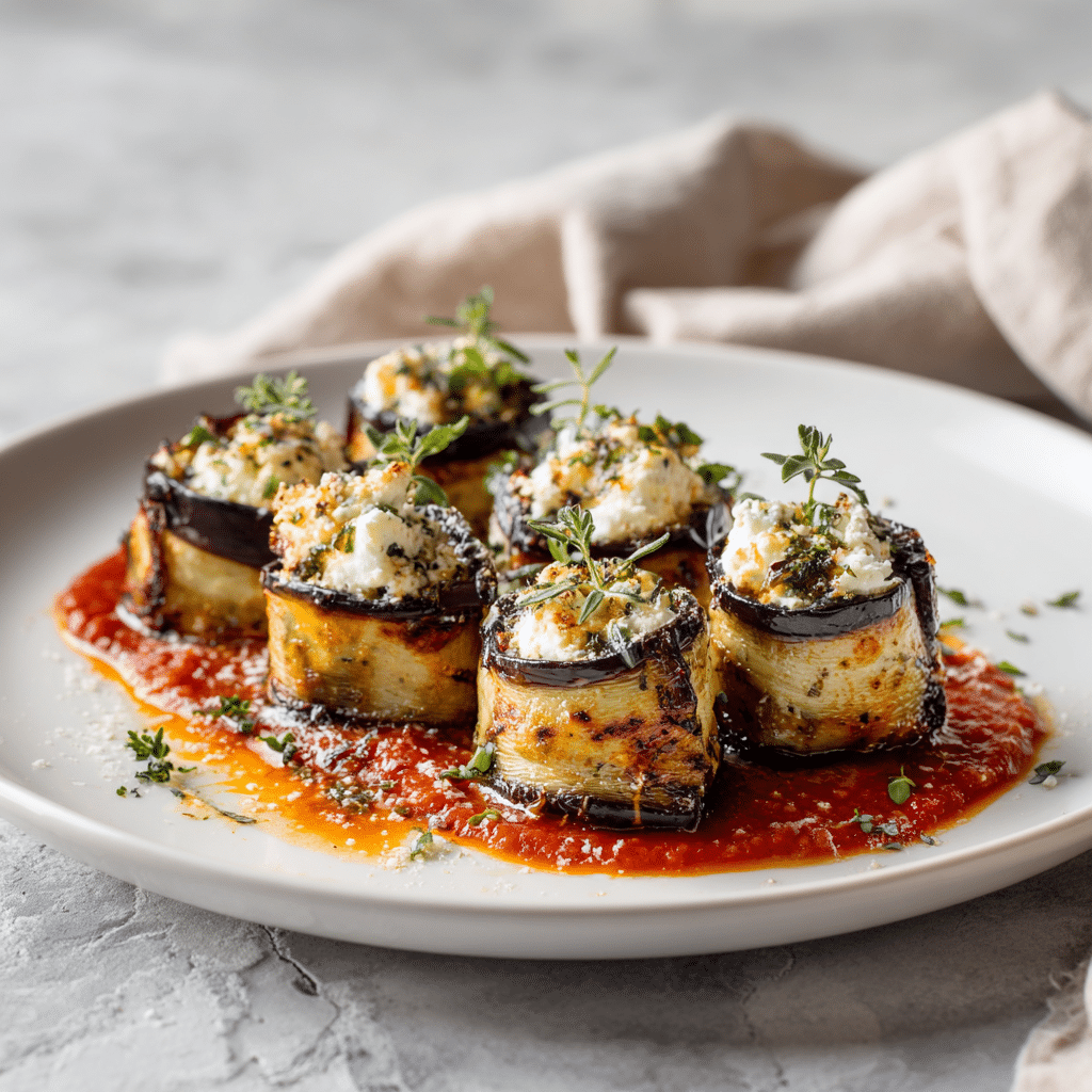 Involtini d'aubergines au fromage de chèvre et aux herbes
