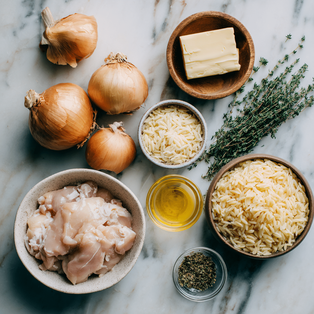 Menumaison french onion chicken orzo casserole ingredients