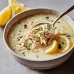 Soupe grecque au poulet et au riz citronné en une seule casserole - Avgolemono 6 Servir une soupe grecque au poulet et au riz avec du citron
