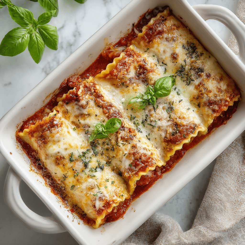Rouleaux de Lasagnes à la Dinde Faibles en Glucides - Recette Riche en Protéines 5 Rouleaux de lasagnes à la dinde faibles en glucides cuits au four avec de la sauce marinara