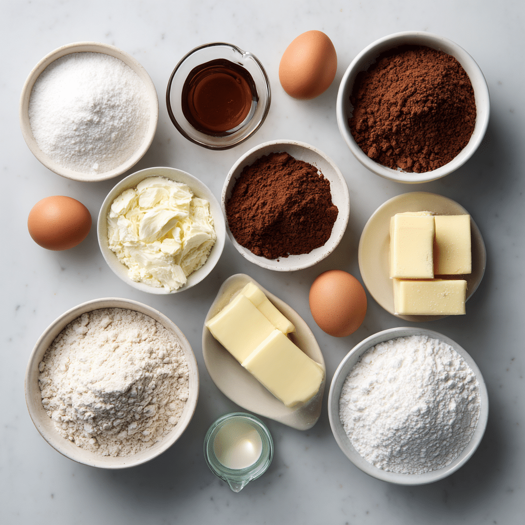 Menumaison matildas chocolate cake ingredients flatlay