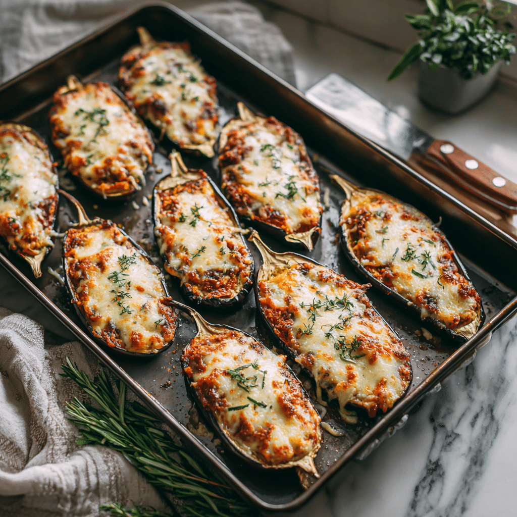 Recette de barquettes d'aubergines rôties au parmesan