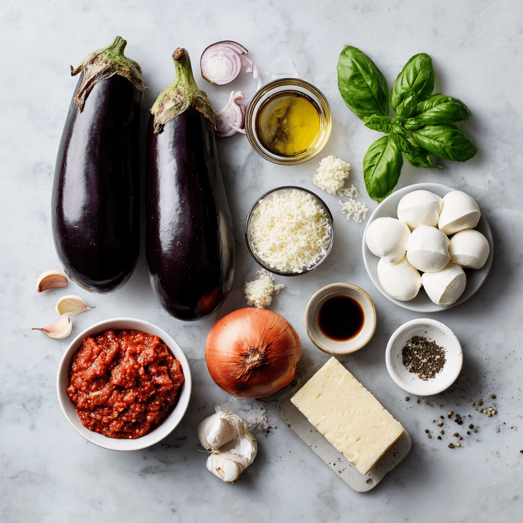 Ingrédients pour les barquettes d'aubergines rôties au parmesan
