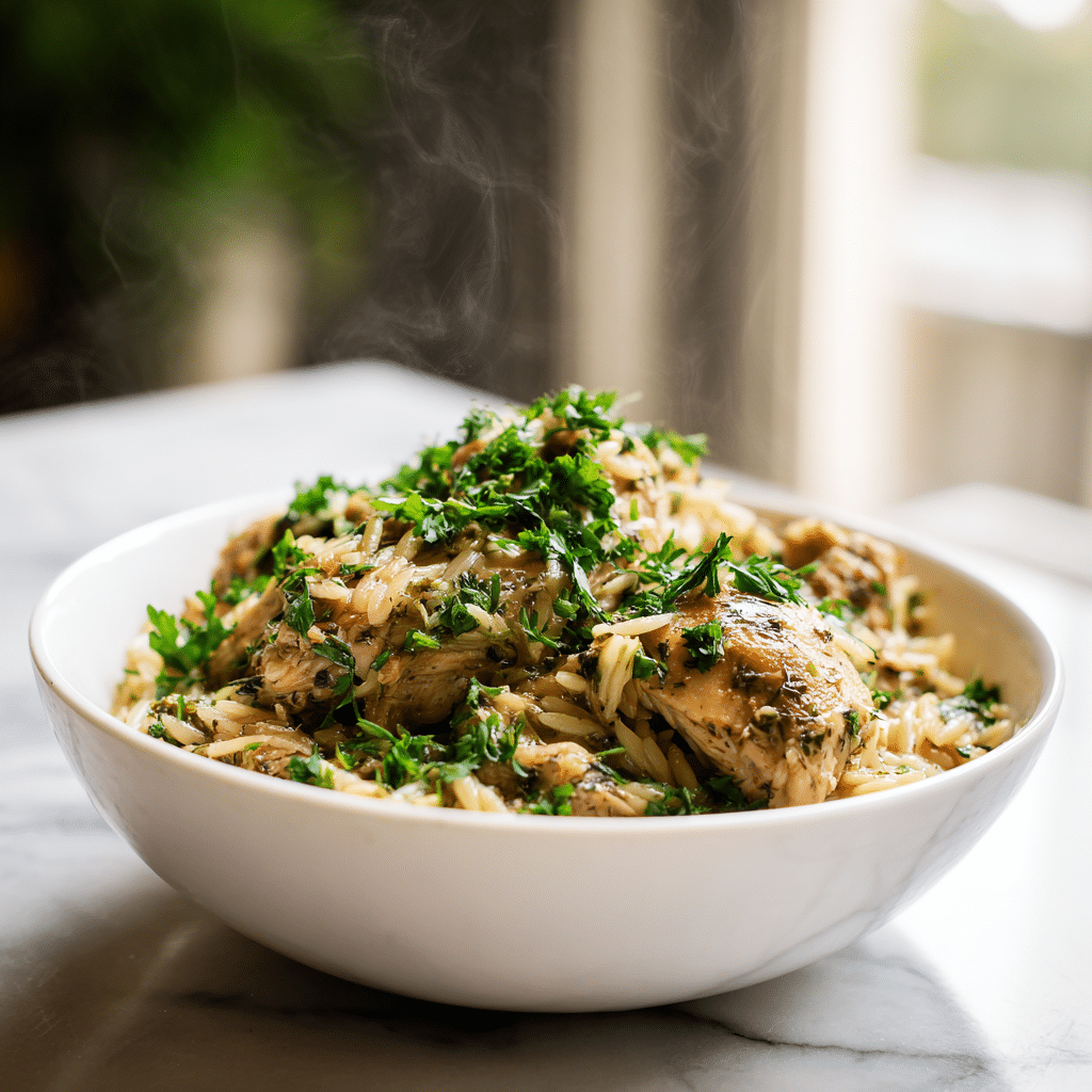 Poulet aux herbes et orzo à la mijoteuse (recette saine)