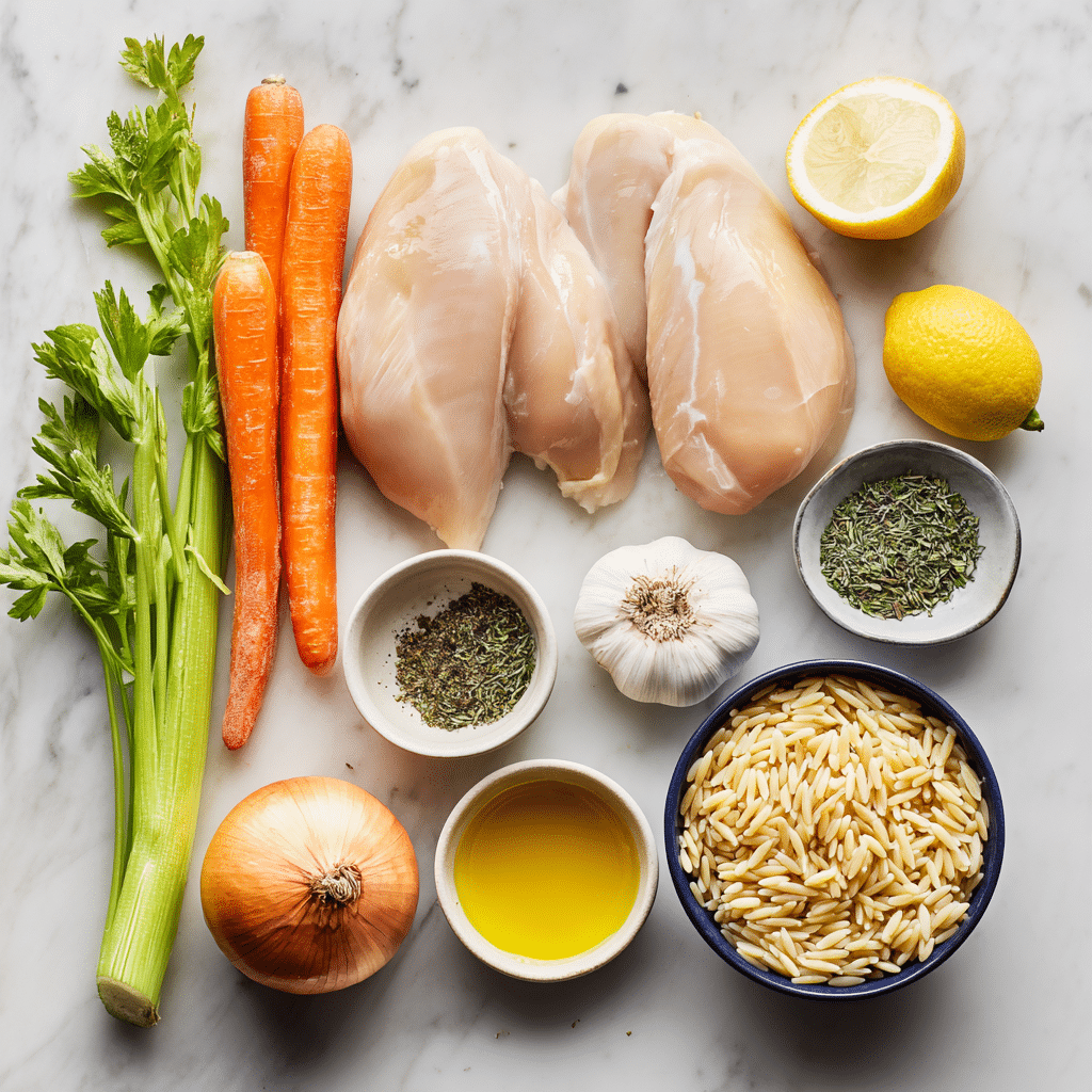 Ingrédients pour la recette de poulet aux herbes et orzo à la mijoteuse