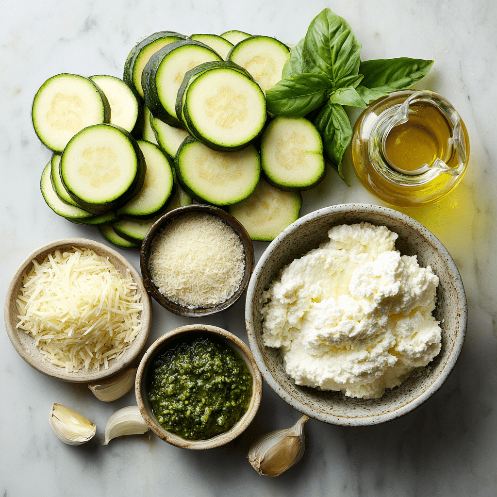 Ingrédients pour raviolis aux courgettes et à la ricotta