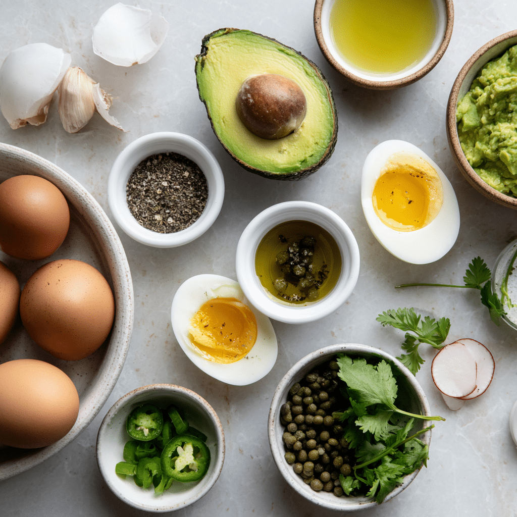 Menumaison avocado deviled eggs no mayo ingredients