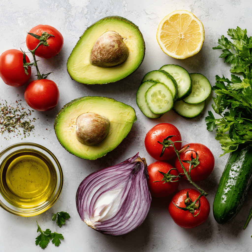 Menumaison avocado tomato cucumber salad ingredients