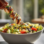 Menumaison bbq chicken skewer salad serving