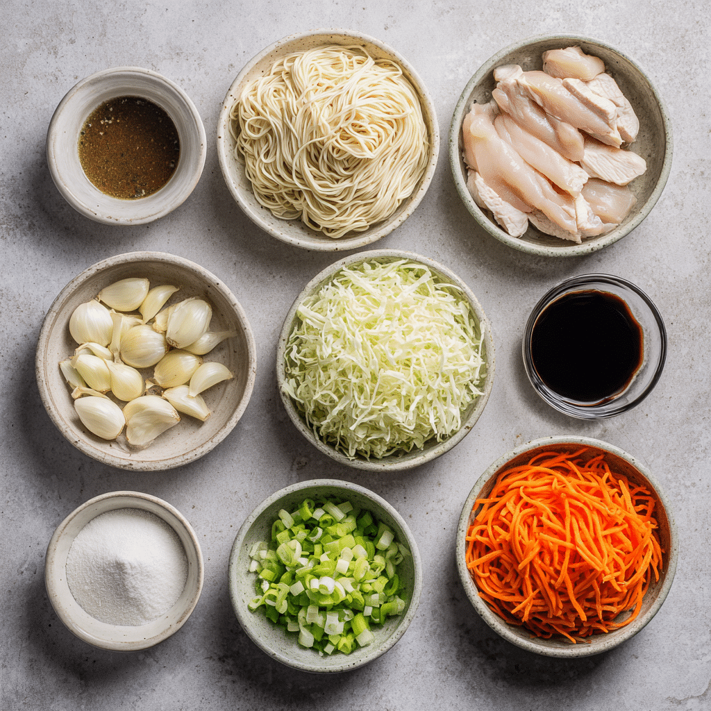 Menumaison chicken chow mein ingredients flat lay