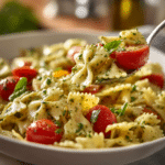 Menumaison cold bow tie pasta salad serving
