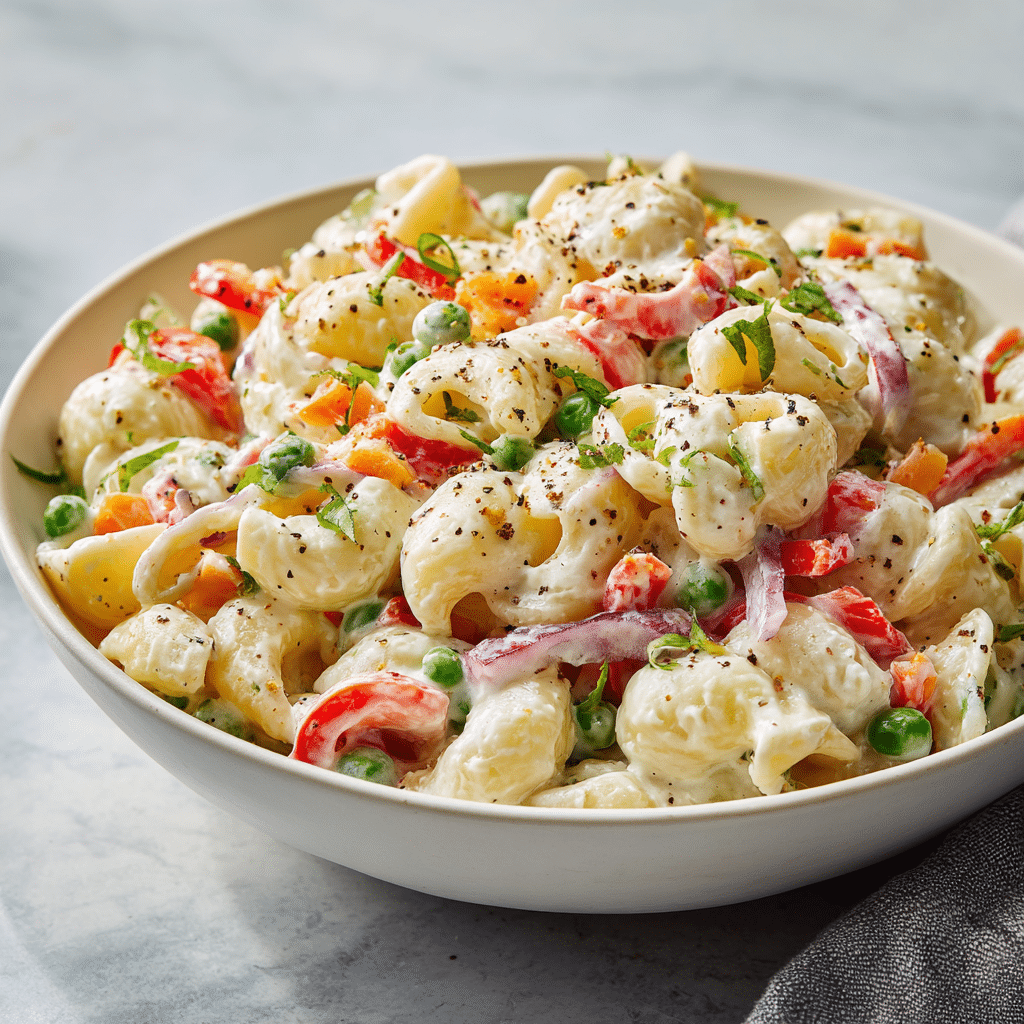 Menumaison creamy macaroni salad featured