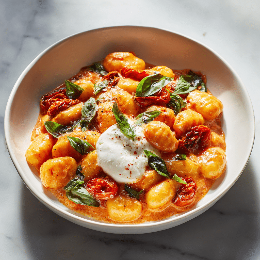 Menumaison creamy tomato gnocchi with burrata featured