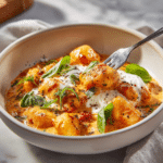 Menumaison creamy tomato gnocchi with burrata serving