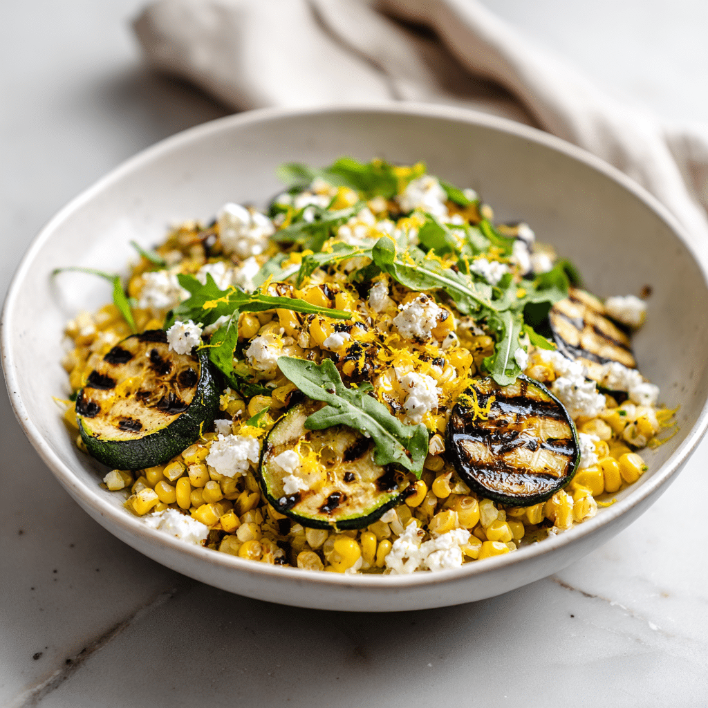 Menumaison fresh corn grilled zucchini salad featured
