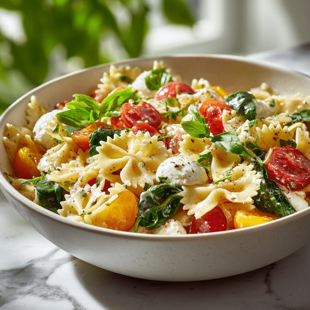 Menumaison healthy bow tie pasta salad featured