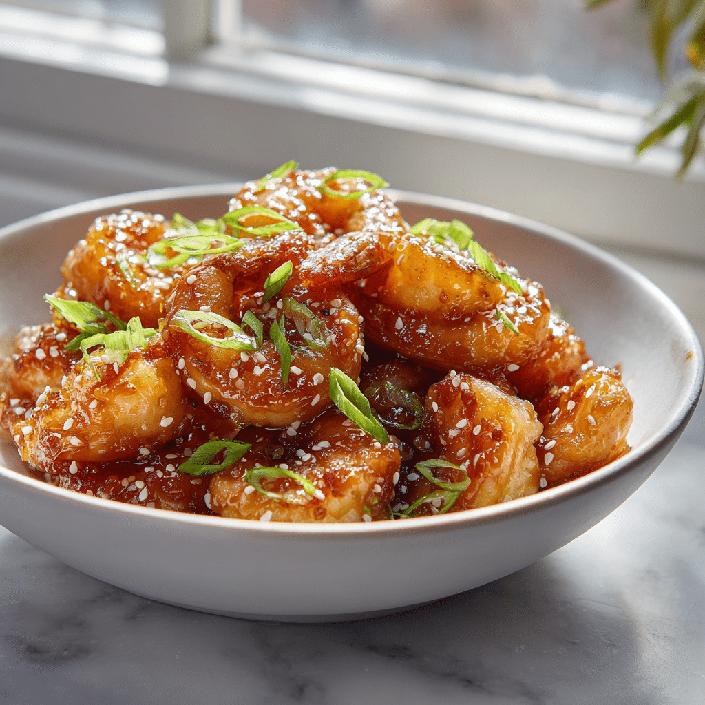Menumaison high protein honey garlic shrimp featured