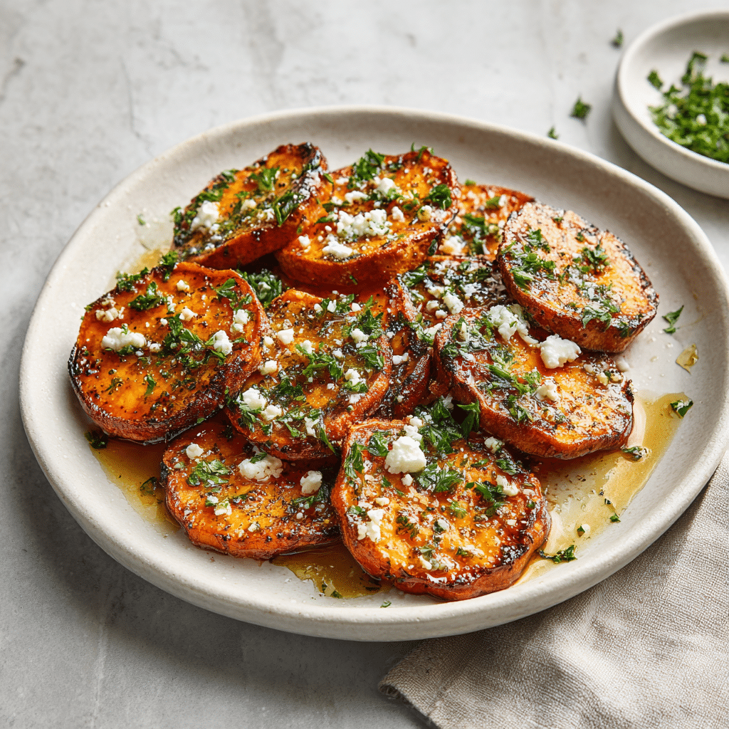 Menumaison honey feta roasted sweet potatoes featured