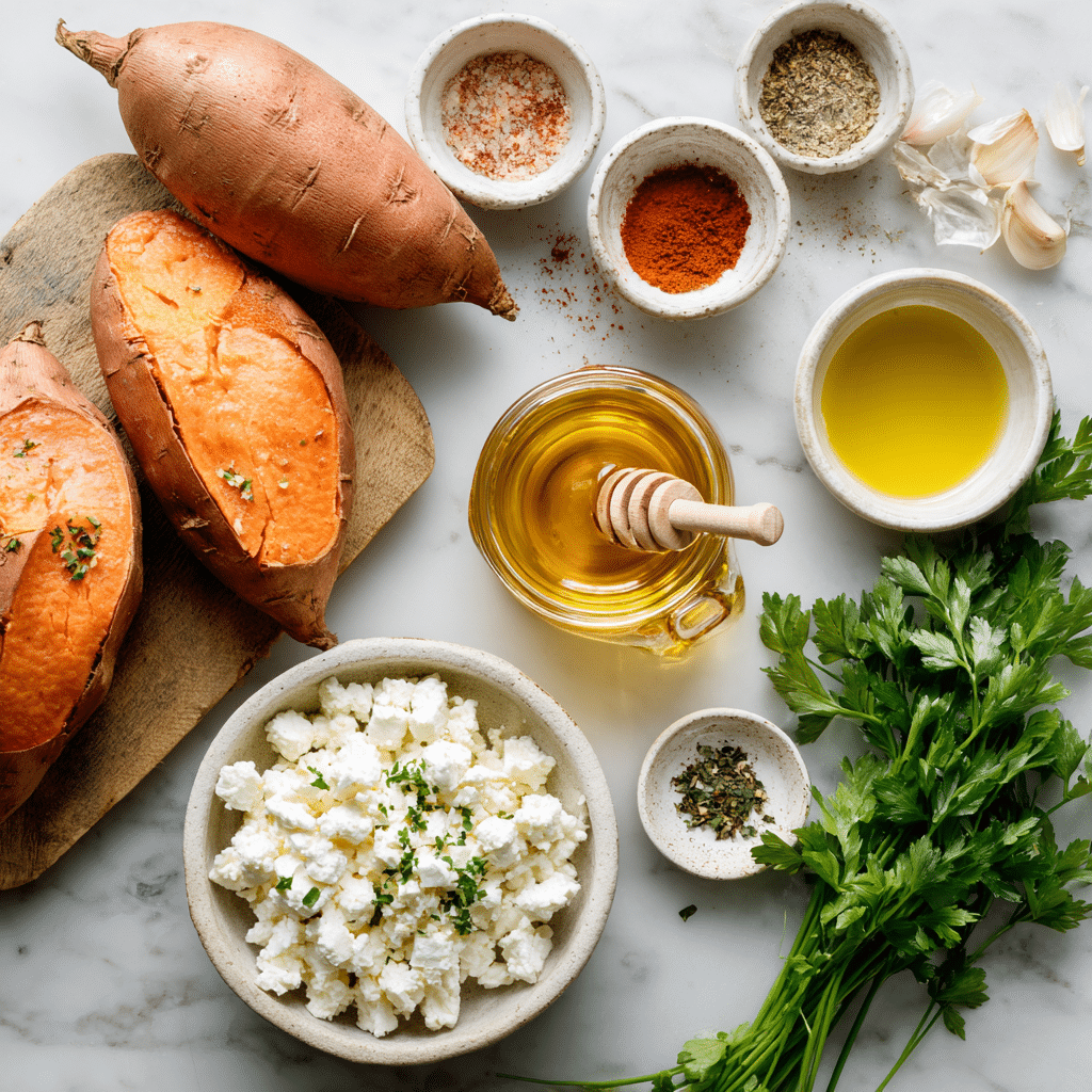 Menumaison honey feta roasted sweet potatoes ingredients