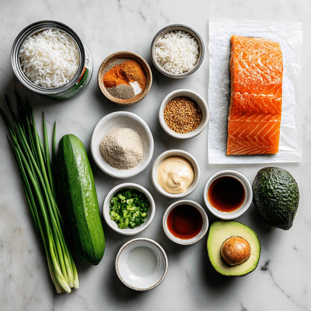 Menumaison ingredients spicy salmon rice bowl coconut rice