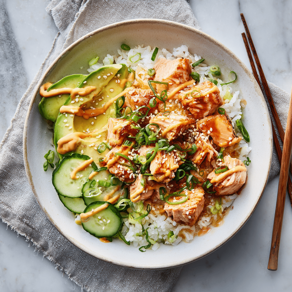 Menumaison salmon bowl with coconut rice featured