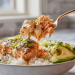 Menumaison serving spicy salmon rice bowl coconut rice