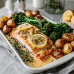 Menumaison sheet pan baked salmon lemon sauce featured