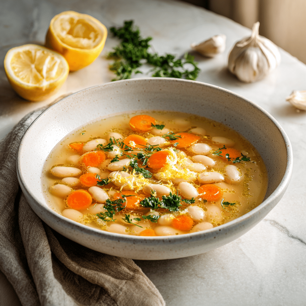 Quickly greek white bean soup with garlic lemon featured