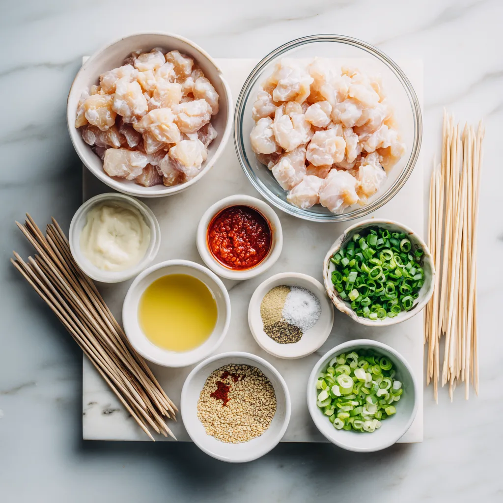 Brochettes de Poulet Bang Bang – Recette Facile et Savoureuse au BBQ 7 Menumaison bang bang chicken skewers ingredients