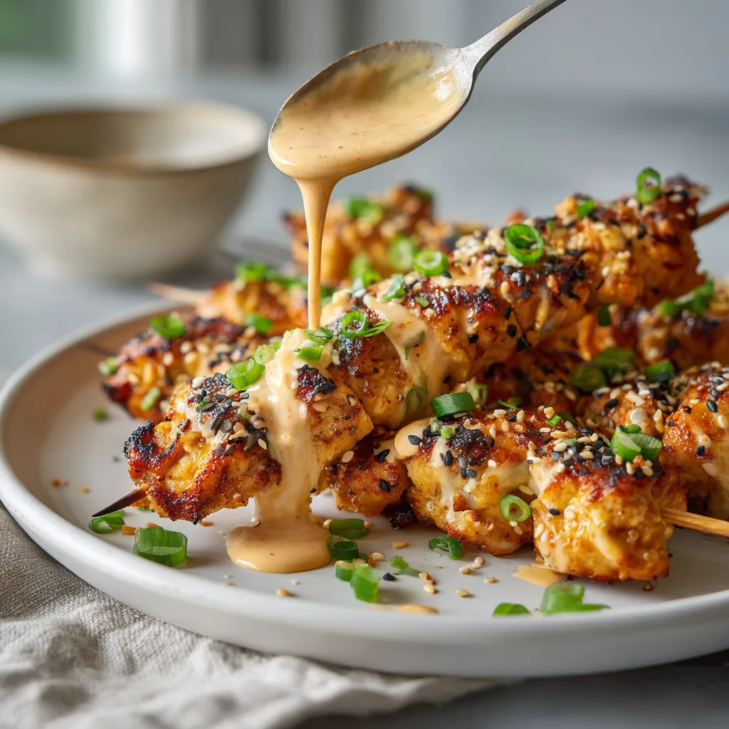 Brochettes de Poulet Bang Bang – Recette Facile et Savoureuse au BBQ 8 Menumaison bang bang chicken skewers serving