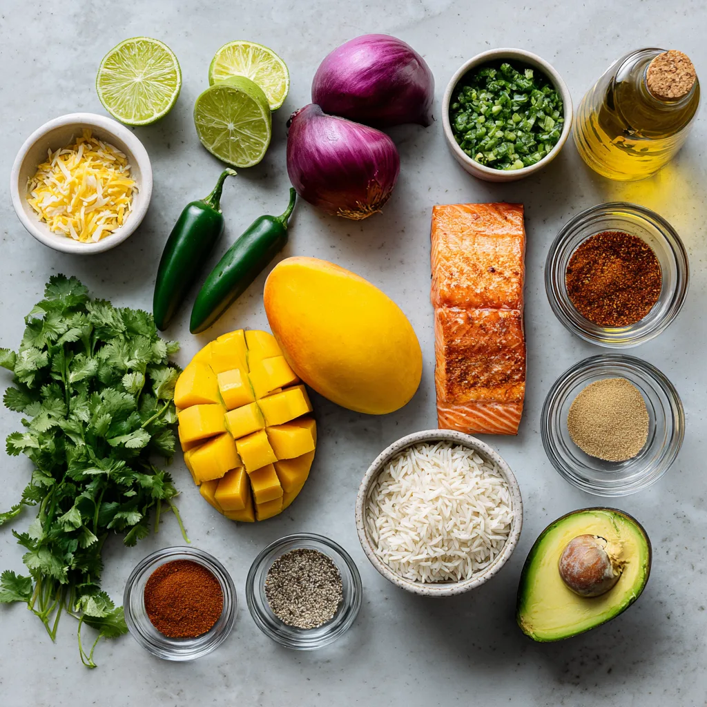 Bols de Saumon BBQ au Riz avec Salsa Mangue et Avocat 7 Menumaison bbq salmon bowl ingredients