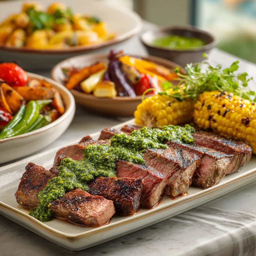 Recette de Steak Chimichurri Juteux avec Sauce aux Herbes Fraîches 8 Menumaison chimichurri steak serving