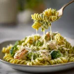 Menumaison creamy pesto chicken pasta serving