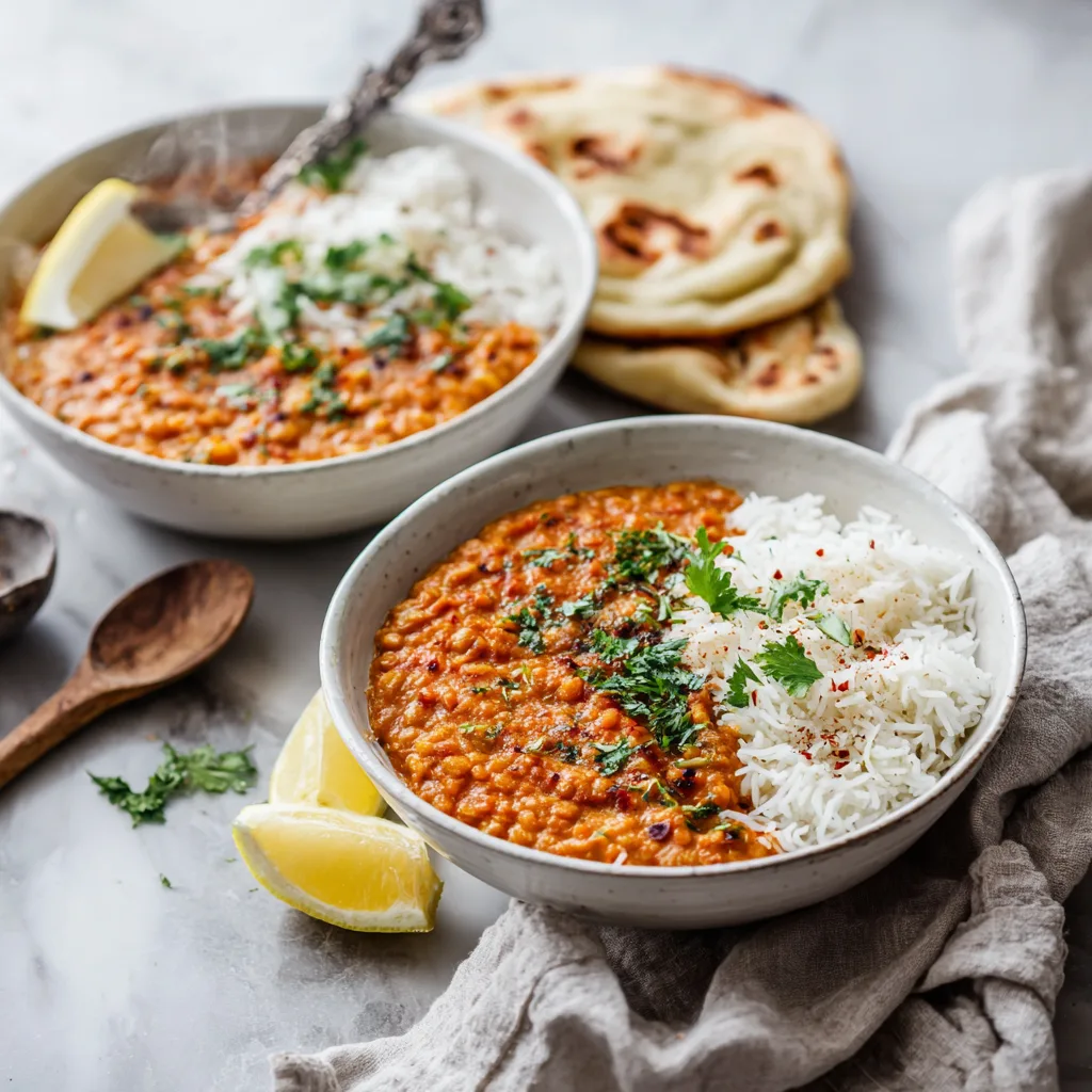Menumaison creamy red lentil curry serving