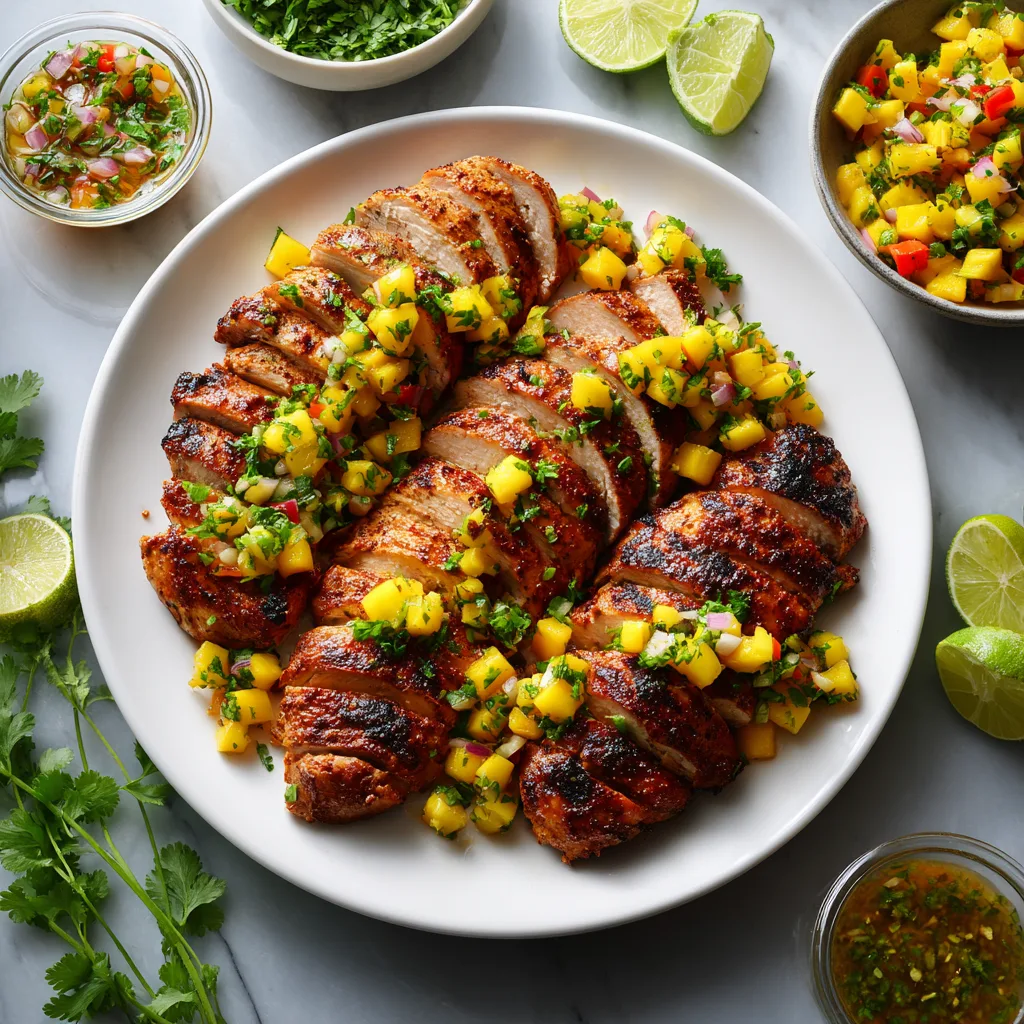 Poulet au Citron Vert et Miel avec Salsa de Mangue – Recette Saine d’Été 8 Menumaison healthy honey lime chicken mango salsa serving