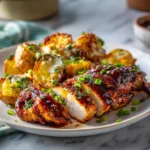 Poulet BBQ au Miel et Pommes de Terre Croustillantes au Four 9 Menumaison honey bbq chicken garlic parmesan potatoes Featured