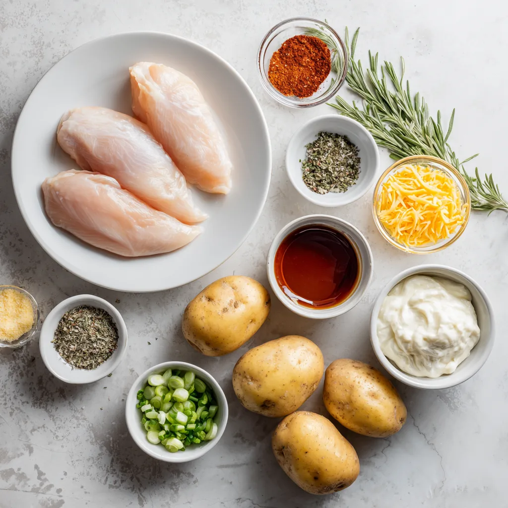 Poulet BBQ au Miel et Pommes de Terre Croustillantes au Four 7 Menumaison honey bbq chicken garlic parmesan potatoes ingredients