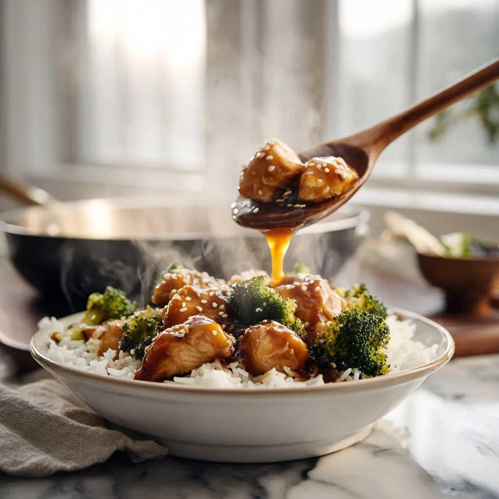 Menumaison honey garlic chicken broccoli serving