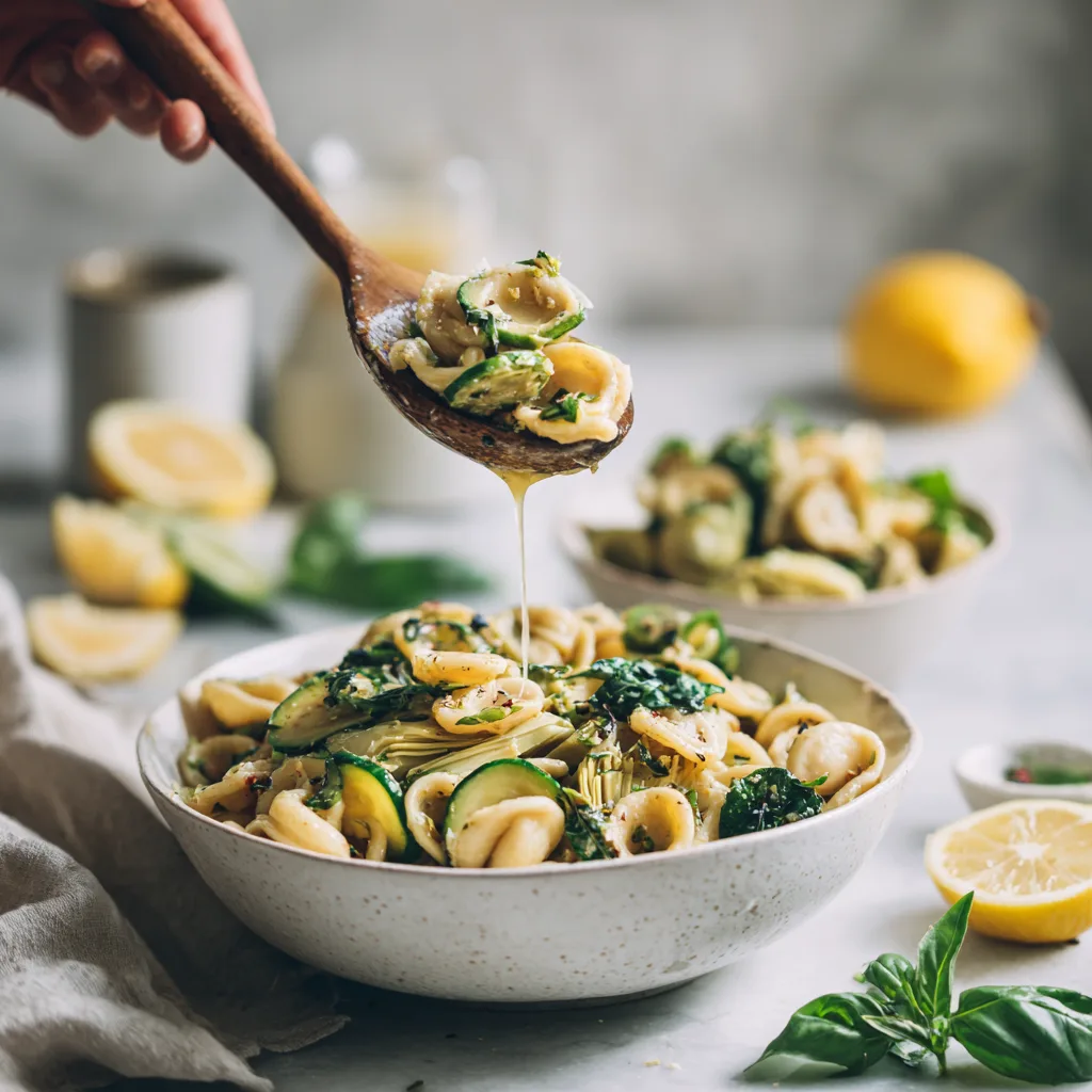 Salade de Pâtes Citron Basilic – Recette végétalienne fraîche 8 Menumaison lemon basil pasta salad serving