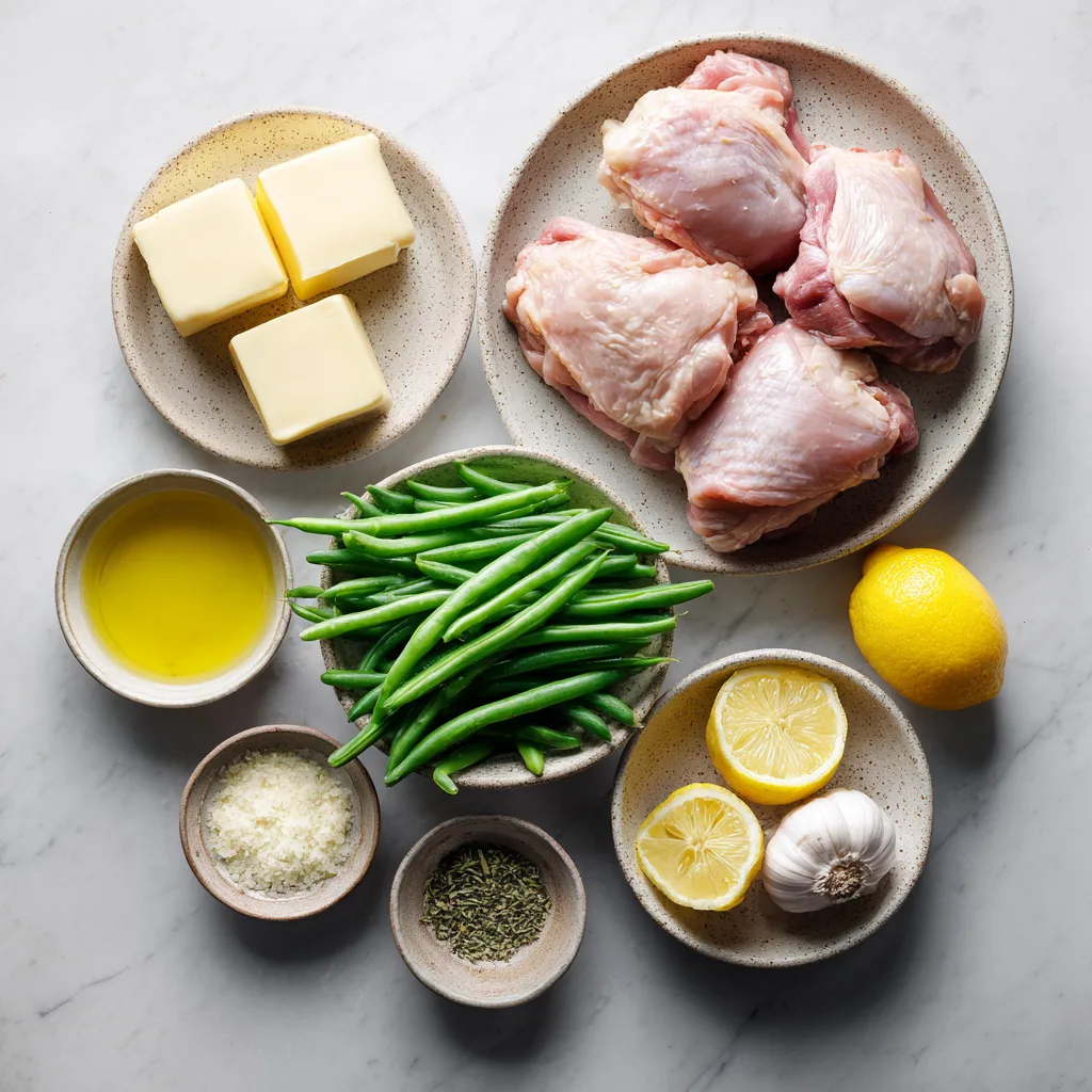 Poêlée Facile de Cuisses de Poulet au Beurre à l’Ail et Haricots Verts 7 Menumaison lemon garlic chicken thighs ingredients
