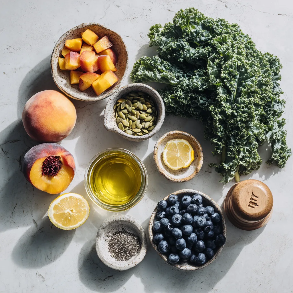 Menumaison peach blueberry kale salad ingredients