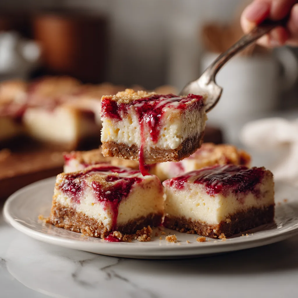 Menumaison raspberry cheesecake bars serving