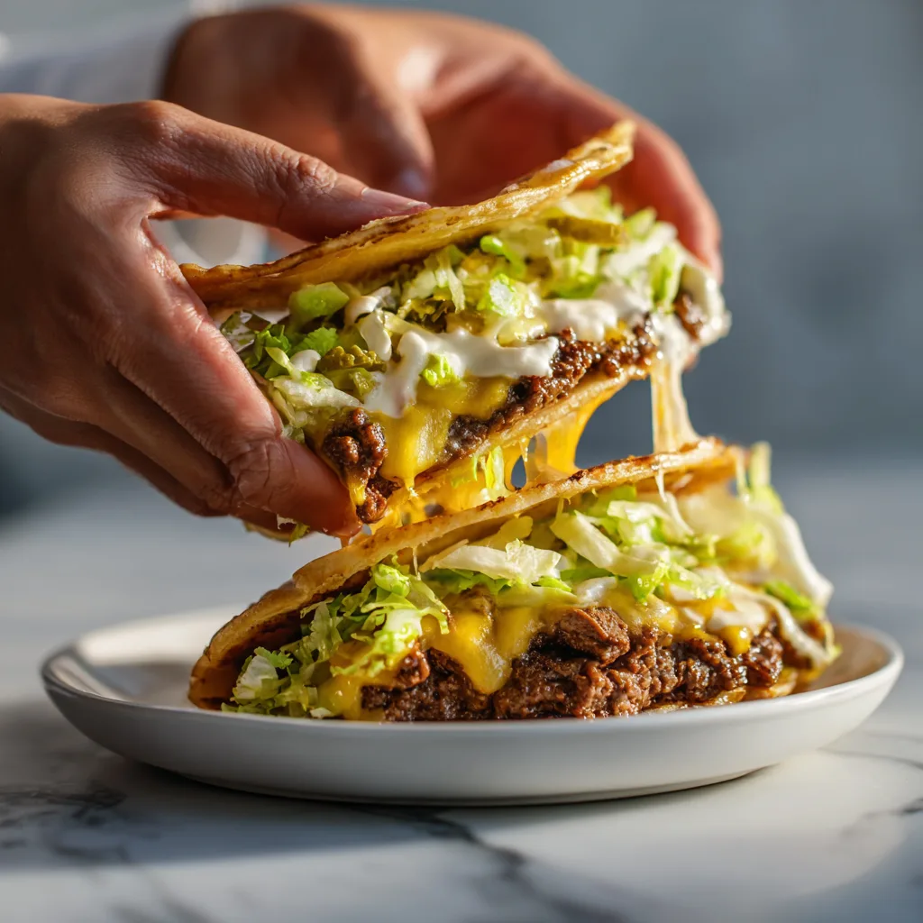 Servir un Big Mac smash burger taco avec du fromage fondu et filant