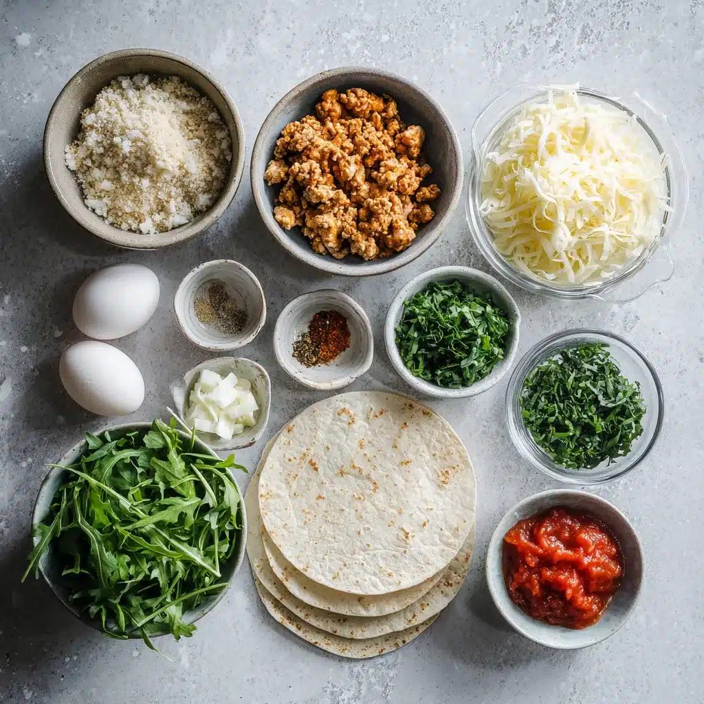 Chicken Parm Smashed Tacos - La Recette Ultime et Croustillante 7 Ingrédients pour tacos au poulet parmesan écrasés, disposés sur une surface en marbre